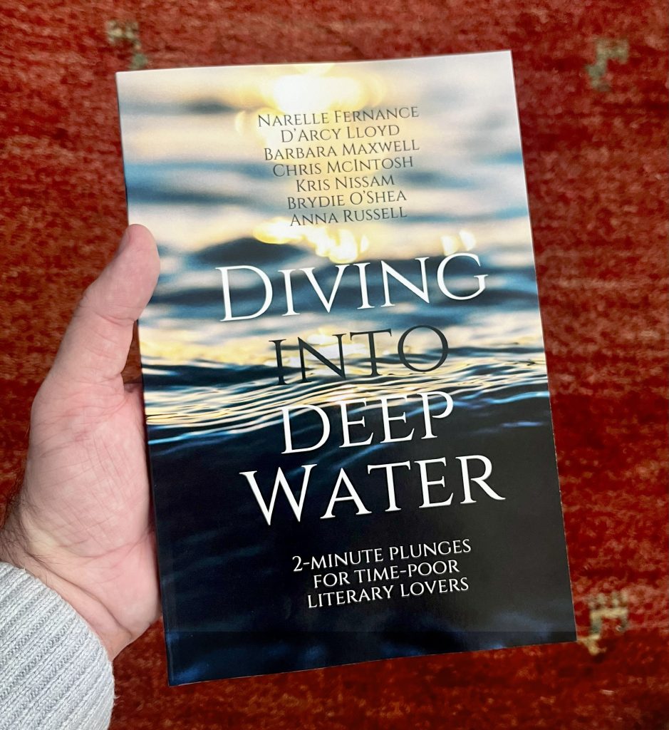 Cover of the "Diving into Deep Water" proof.

"2-minute plunges for time-poor literary lovers"